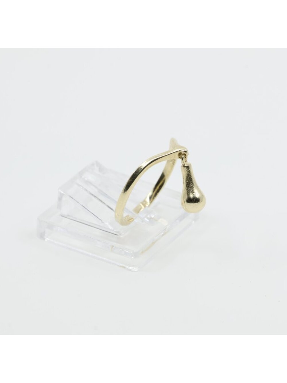 Unique 10K Karat Solid Yellow Gold Designer Dangling Teardrop Charm Ring -Size 5